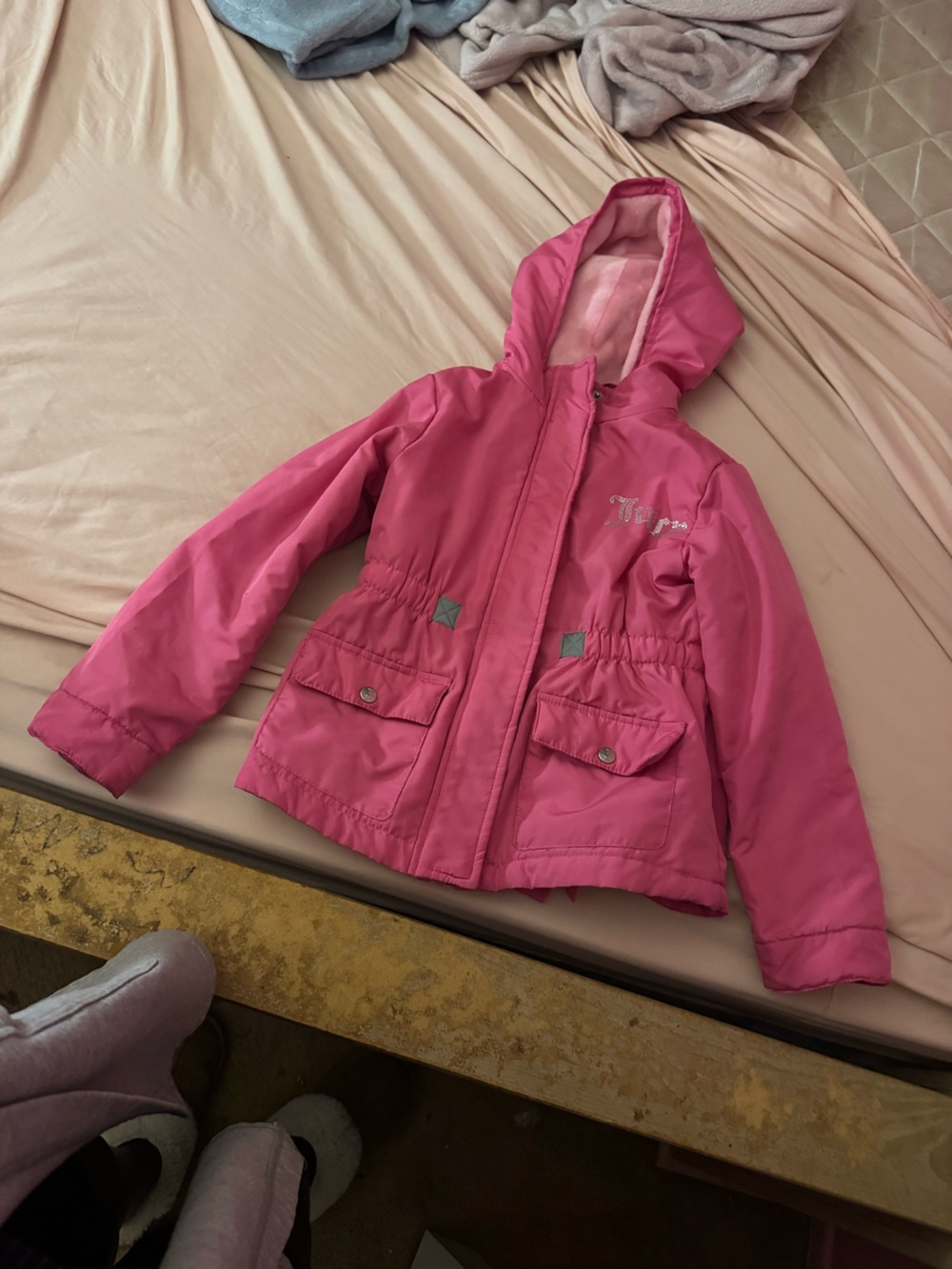Juicy Couture Girls Bright Pink Hooded Puffer Jacket